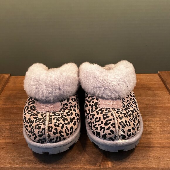 UGG Fluffy Purple Leopard Slip On Shearling Slippers Size 6 - Picture 3 of 7